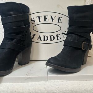 Steve Madden Black Heeled Boots with Buckle Detail